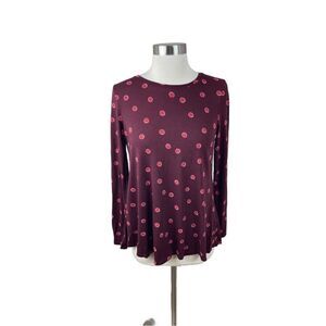Boden US 4 Burgundy Polka Dot Tencel Cotton Knit Top